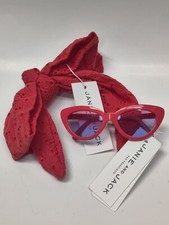 Janie Jack Girl 2-4T Lace Head Band Cat Shaped Sunglasses Gift Set Coral Red