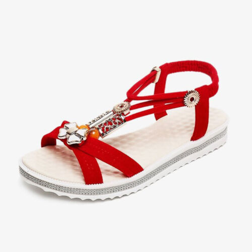 Ladies Sandals Elastic Strappy Open Toes Summer Bling Comfy Flat Womens Sizes - Picture 11 of 23
