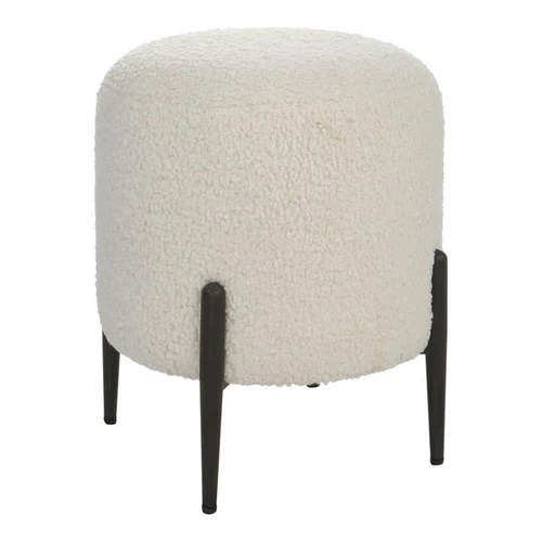 Uttermost Arles Contemporary Fabric Shearling Ottoman in White/Satin Black - Picture 1 of 7