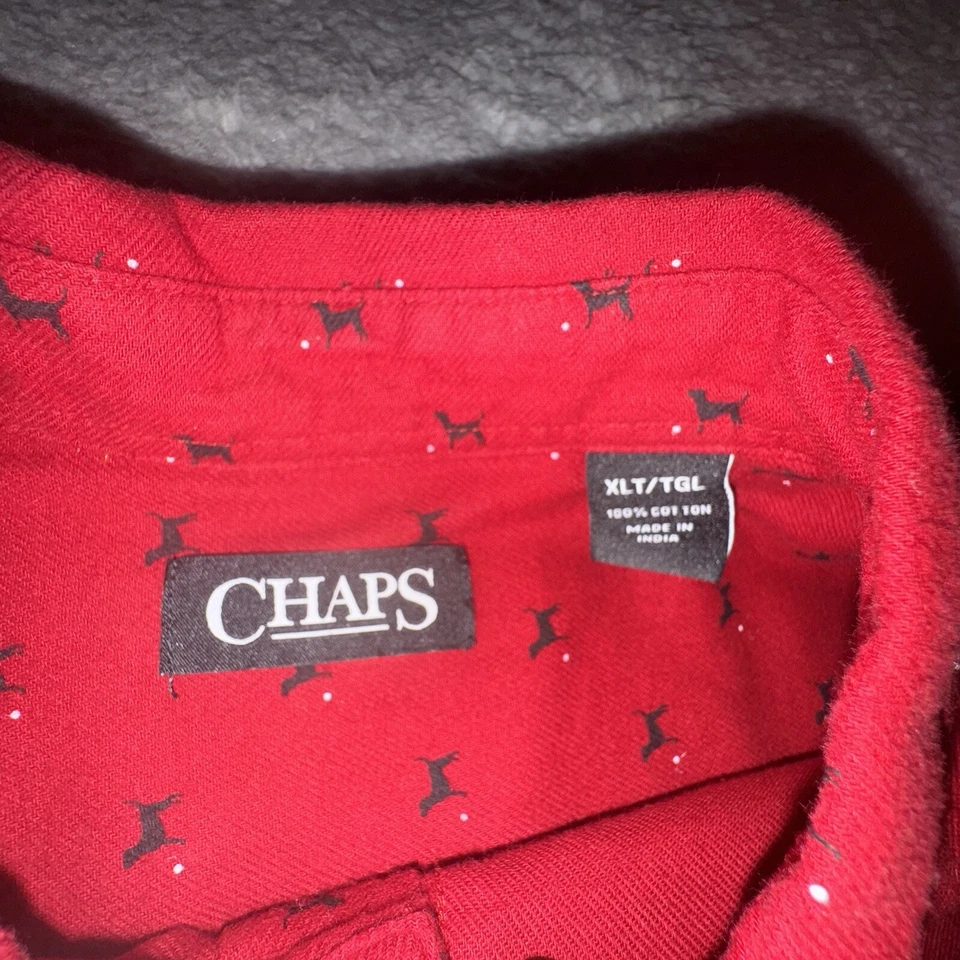 Camisa Chaps Para Hombres XLT XL TALL Roja Estampado de Perro Abotonada Manga Larga Preppy Foto 4 de 4