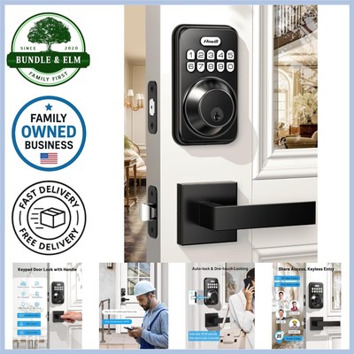 Keyless Door Lock Aluminum Matte Black Digital Keypad Deadbolt with Handles