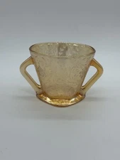 JEANETTE GLASS CO. CIRCA 1950 FLORAGOLD LOUISA SUGAR BOWL IRIDESCENT MARIGOLD
