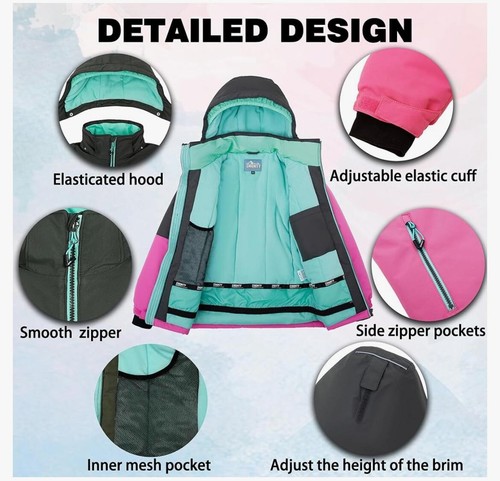 Smonty Winter Kids Girls Size 3-4 Year Pink/Gray Snowsuit Pants & Jacket New! - Picture 3 of 5