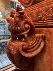 Rare Handcarved Chinese Ceremonial Urn Alabaster Lamp with Silk Shade Volterra — photo 2