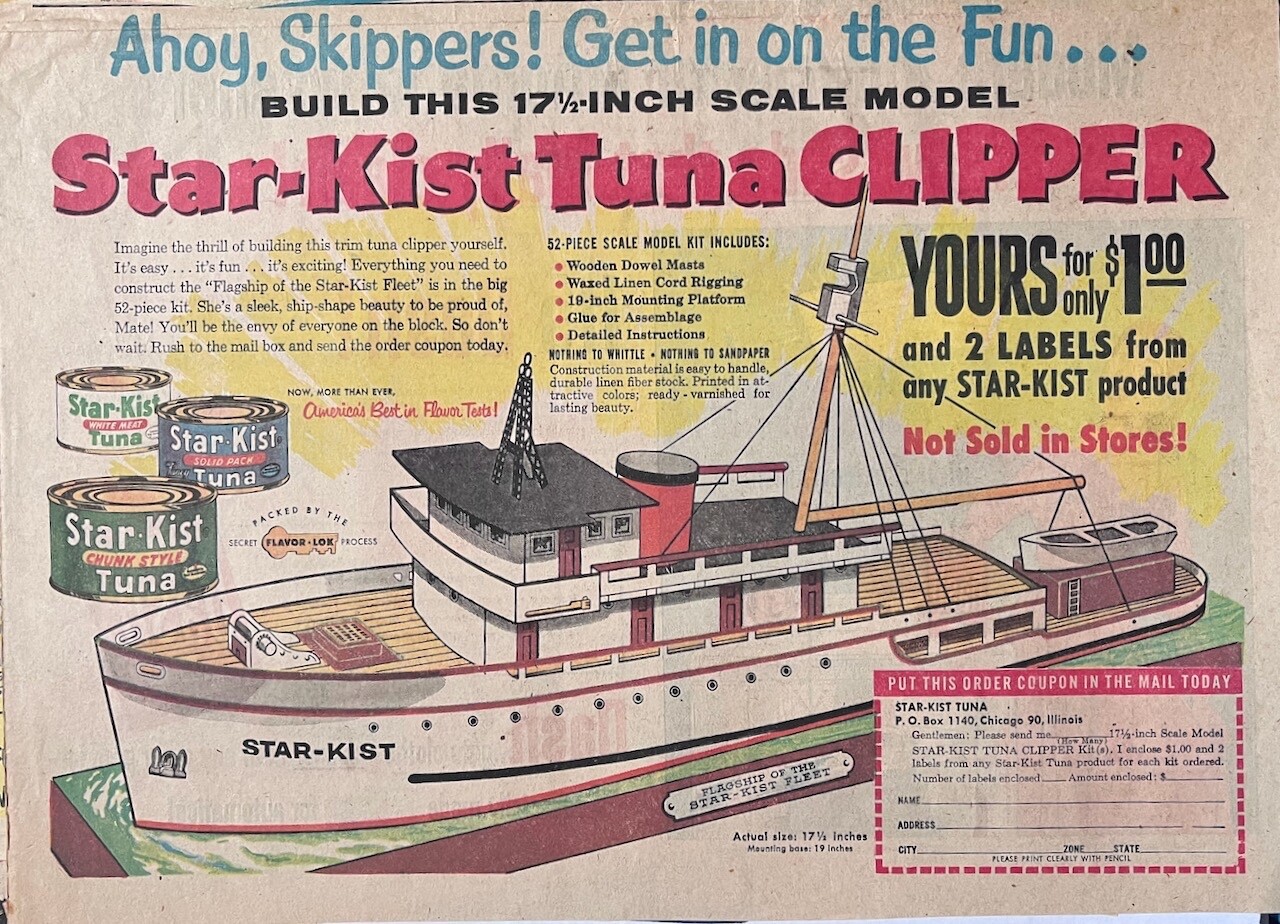 1950's Sunday newspaper ad for Star Kist Tuna - Tuna Clipper scale model offer