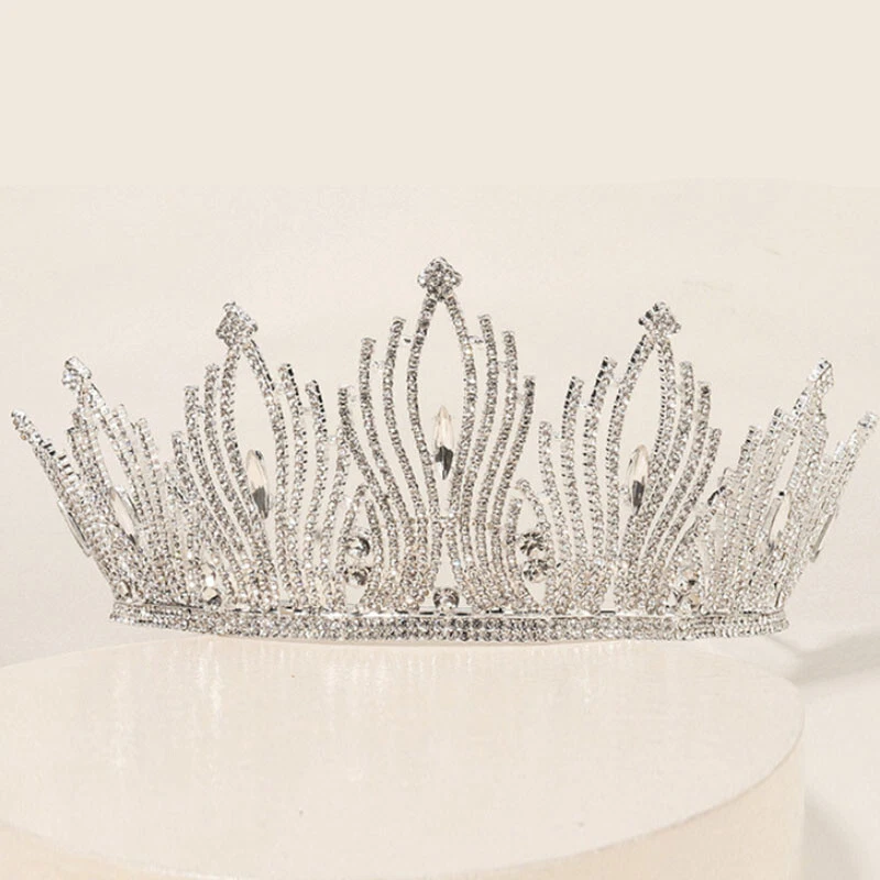 Sposa Corona Mezzo Cerchio Lusso Strass Matrimonio Copricapo Festa Tiara Nuovo - Immagine 3 di 4
