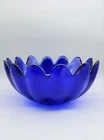 Vintage Blenko Glass 14 Petal Cobalt Blue Lotus Bowl  10.5"