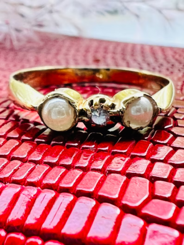 Antique Art Deco Circa 1910s14k Gold Natural Diamond & Pearls Ring Size 7.5 Rare - Afbeelding 1 van 9