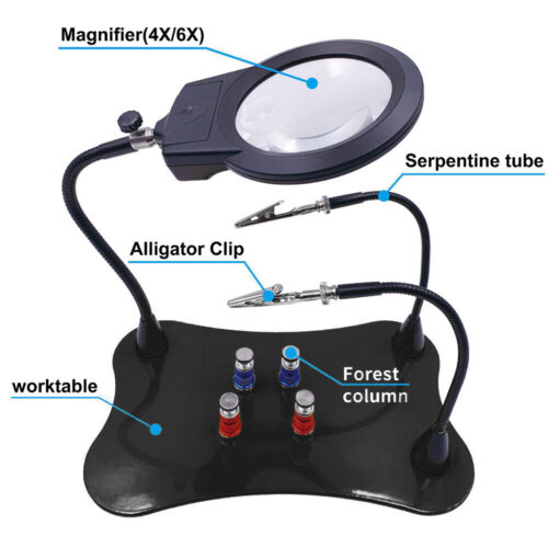 Soldering Solder Iron Stand Holder Magnifier Helping Station Repair Third Hand - Picture 1 of 10
