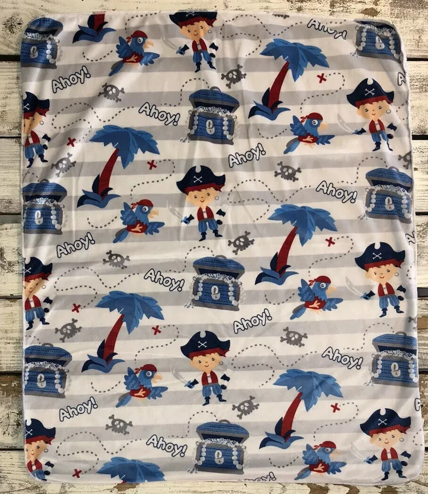 海盗男孩白色灰色婴儿毯毛绒可爱宝箱棕榈树阿霍伊 — 第 2/4 张图片