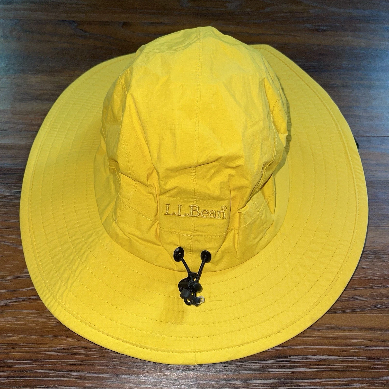 LL BEAN Yellow Nylon Rain Drawstring Sun Hat Fishing Adult L Fisherman VTG