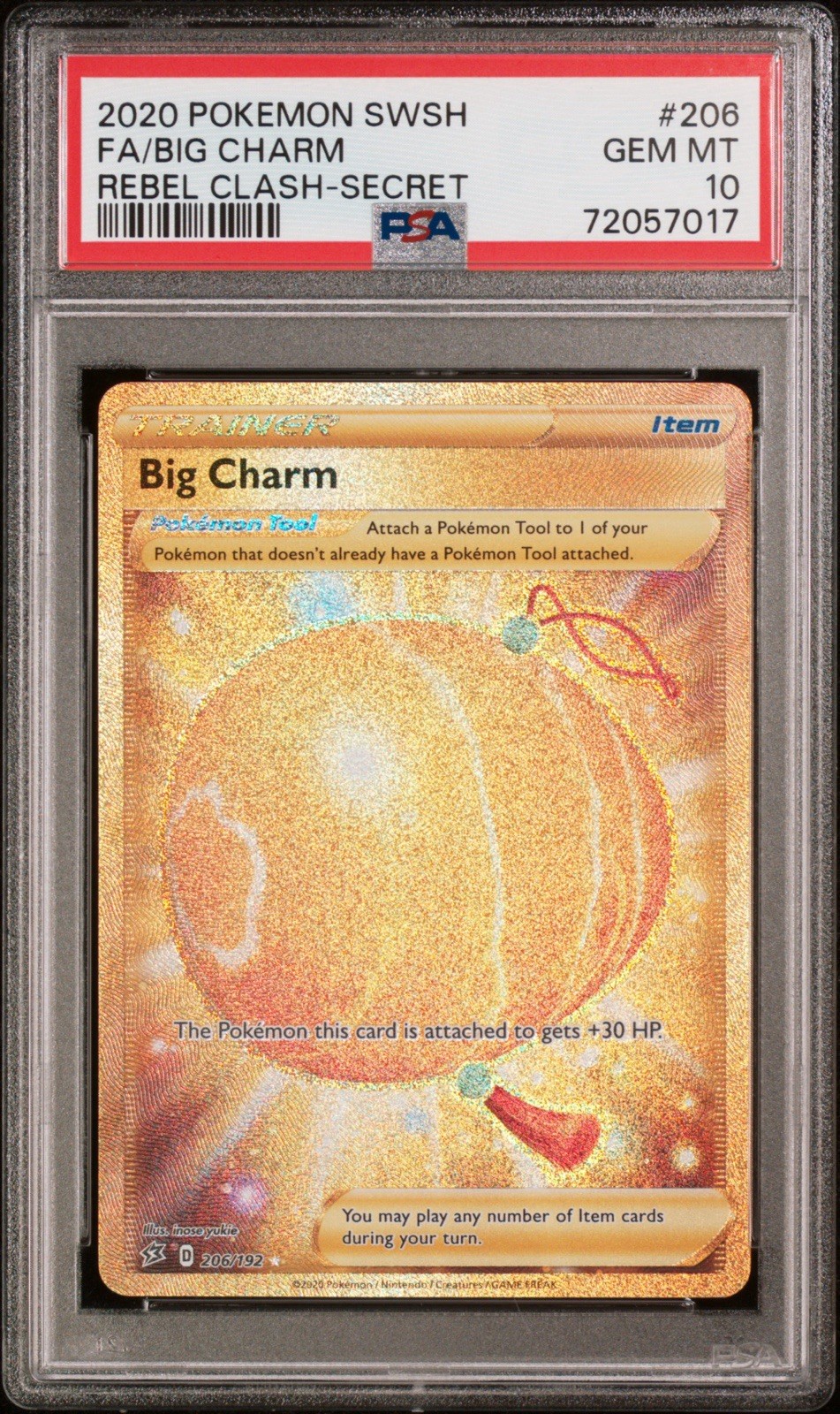 Big Charm Secret 206/192 SWSH Rebel Clash Holo PSA 10 GEM MINT Full Art POP 201