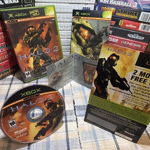 Halo 2 Original Microsoft XBOX Game, COMPLETE w/ All Inserts & unused 2 month co