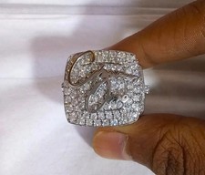 3Ct Round Cut Real Moissanite Customize Letter Men's Ring 14K White Gold Plated