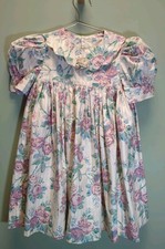 Vintage 80s Kacie Lane/Daisy Kingdom Floral Dress Puff Sleeve Bow Sz 4 EASTER