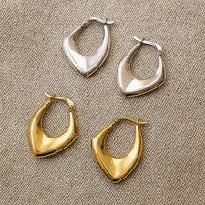 Trendy Geometric Hoop Earrings Gold, Silver Plated V Shape Retro Style For Women
