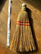 Straw Whisk Broom w/ Metal Handle  Hanging Hook, Red Binding, 11 in
