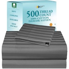 500-Thread-Count Twin Size Sheet Set - 100 Cotton Sateen Weave, 3 Piece Grey...