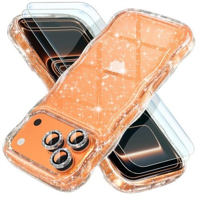 iPhone 17 Pro Max Case, Women Cute Sparkly Phone Case, Curly Wavy Frame Cover
