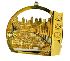 Strawbridge Clothier Philadelphia Ornament Gold Tone City Skyline Bridge Scene