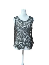 Whimsy Goth Black Gold Floral Lace Top Sans Souci Size Medium Dark Fairy Sheer