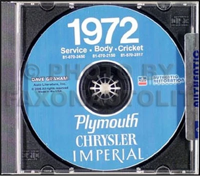 Manuel D’Atelier Chrysler Plymouth 1972 Neuf Service Réparation Sur CD - Photo 1/4