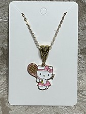 Sanrio Hello Kitty Tennis Sport Charm Cartoon Adorable Pendant Gold Necklace