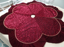Burgundy Velvet Christmas Tree Skirt Gold Metallic Braided Trim 56"