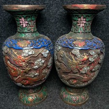A pair of exquisite carved handmade painted lacquerware vases