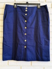 Talbots Blue Button Front Skirt Size 18 Preppy Professional below knee NWOT