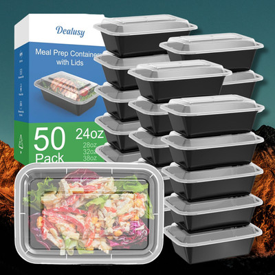 50 Pack (100-Piece) 24 Oz Meal Prep Containers Reusable with Lids, Sturdy Leak
