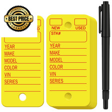 200 Pcs Poly Car Key Tags with 200 Rings and 2 1.4 x 3 inch, Yellow