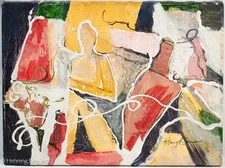 Vintage Abstract Painting Colorful Composition Illegibly Signed, Attractive