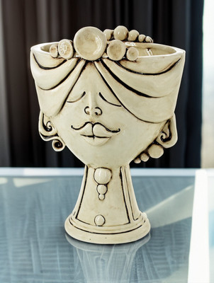Italienische Keramik Vase Deko Kelch Frauenkopf Handarbeit Design 