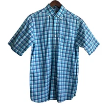 Daniel Cremieux Mens Shirt S Blue Check Button Up Preppy Casual Office Travel