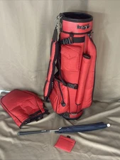 Hunter Golf Bag Red 6 Way Cart/Carry Bag W/Rain Cover 7 Pockets 3 Zipper