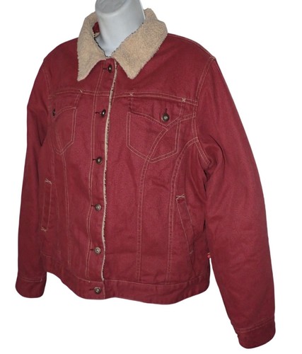 Dickies Sherpa Lined Denim Jacket Women XL Oxblood Red Trucker Work Casual - Picture 2 of 11