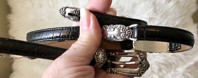 Vintage Brighton Black Leather Belt with Antiqued Silver Medallions Vintage Brighton Black Leather Belt With Silver Medallions  main image 2