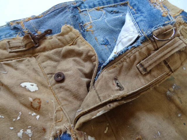 Vintage Custom Brown Duck Denim Patchwork Painter Pants Mens Vintage Custom Brown Duck Denim Patchwork Painter Pants Mens