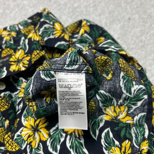 Banana Republic Shirt Mens Large Tall Black Linen Pineapple Floral Slim Fit - Picture 9 of 9