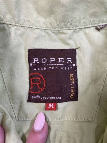 Roper Top Womens Medium Button Light Green Solid Long Sleeve Western Farm - Picture 6 of 9