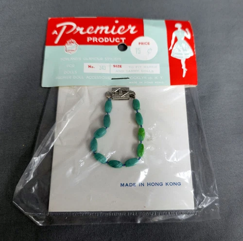 Vtg Premier Bead Necklace 11.5" DOLL Barbie Tammy NRFP Hong Kong #343 Teal Green