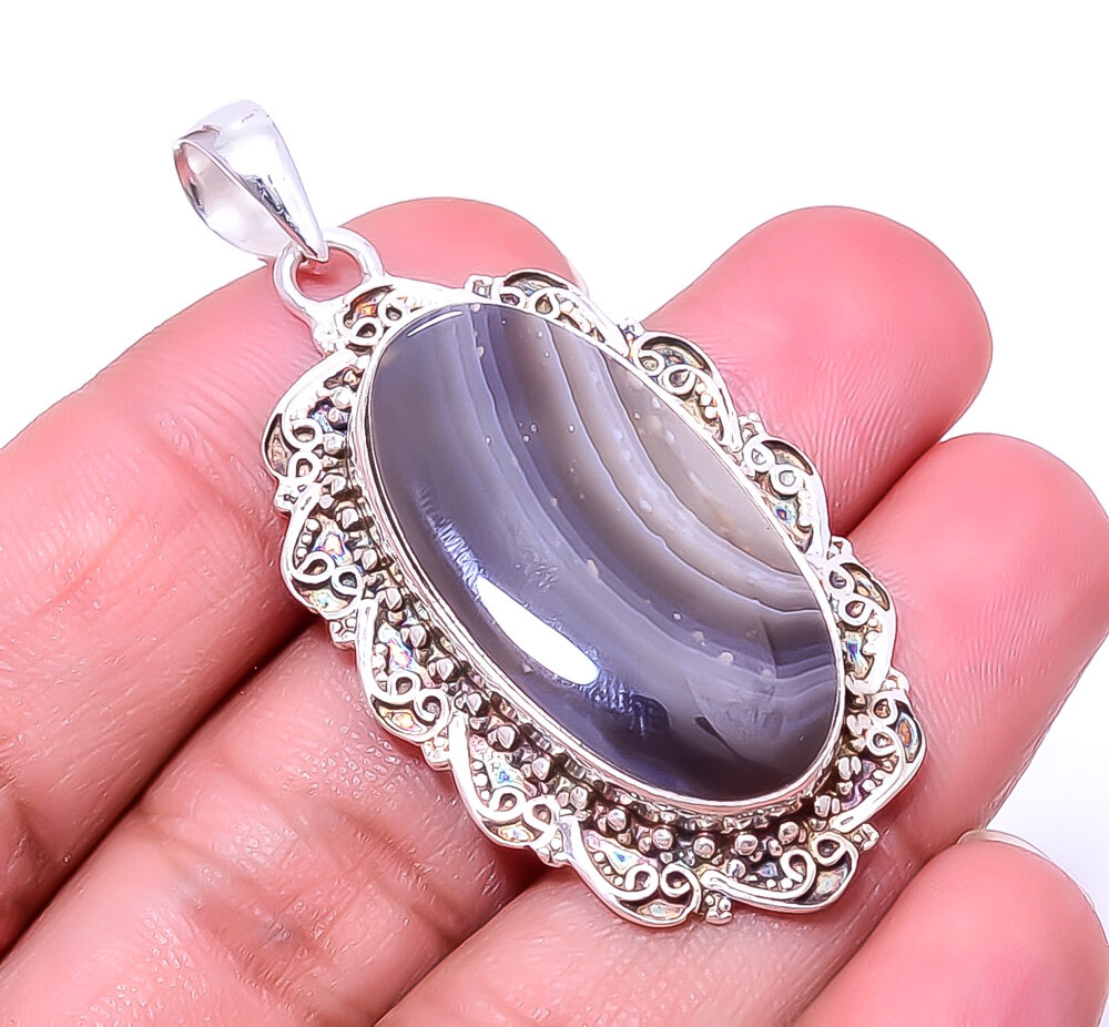 Botswana Agate - Botswana Fine Art 925 Sterling Silver Pendant 2.03