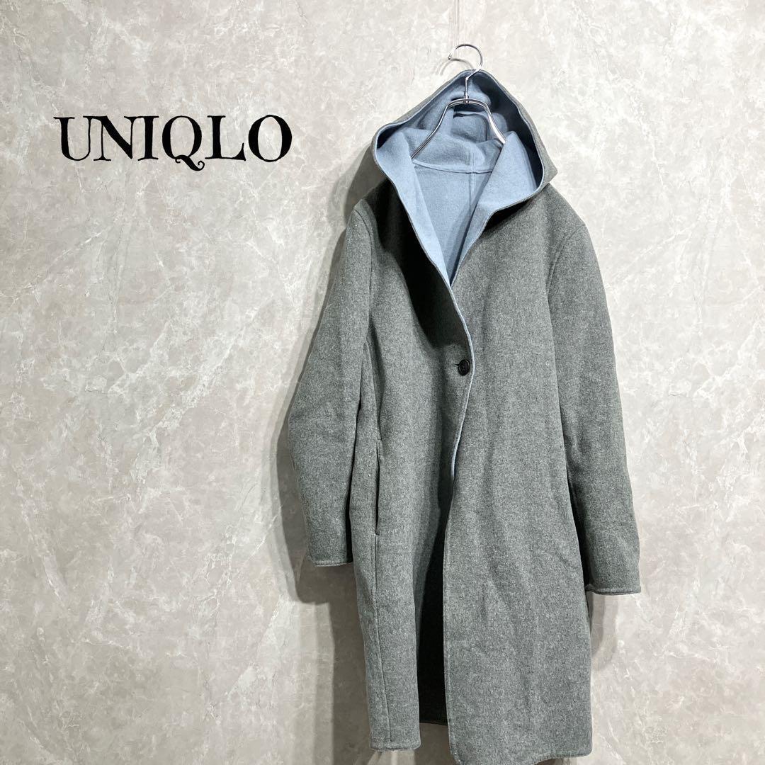 Uniqlo Double Face Hooded Coat Women Size S Wool Blend Gray Uniqlo Double Face Hooded Coat Women Size S Wool Blend Gray