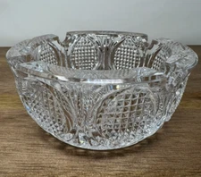 Vintage Heavy Diamond Cut Crystal Glass Ashtray | Thick Cut Glass Cigar or Cigar