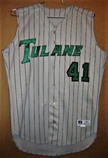 TULANE GREEN WAVE #41 GRAY COLLEGE BASEBALL Vest Style Russell Size 44 JERSEY