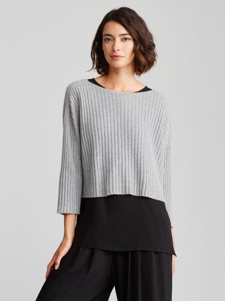 Eileen Fisher, 100% Cashmere Ballet Neck Boxy Rib Sweater, Large, Dk Pearl, NWT for sale online