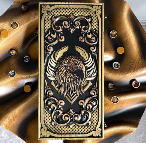 Premium WOODEN BACKGAMMON Set Game New Board 48cm (19"), Carved, "EAGLE" - Picture 4 of 7