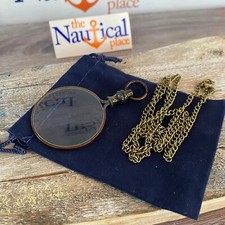 Antique Finish Brass Magnifying Glass w/ Chain, Round Magnifier, Monocle Pendant