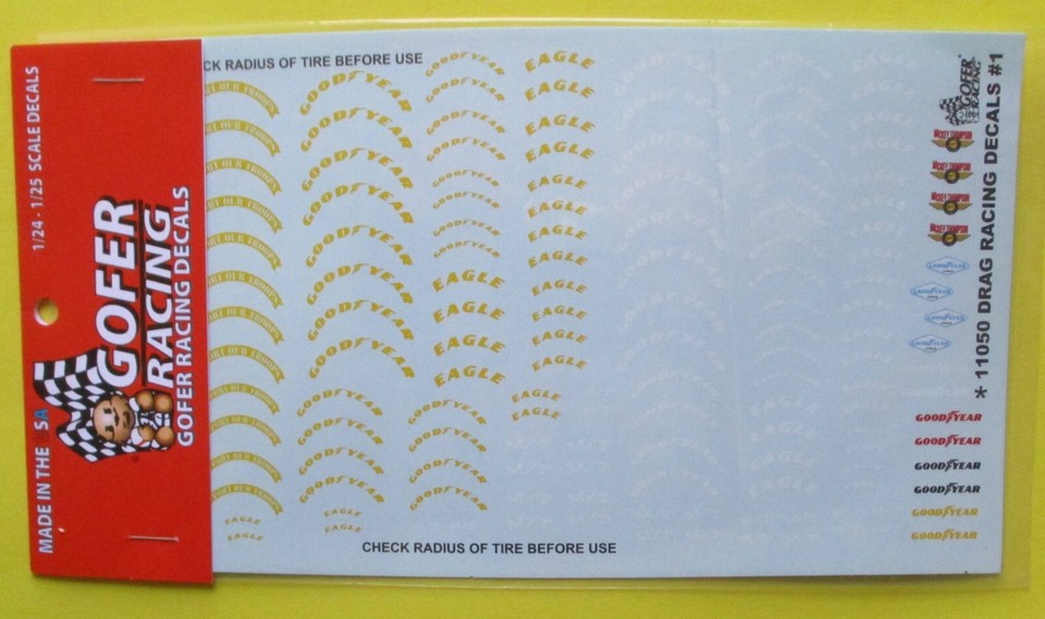 Gofer Racing 11051 Drag Racing Tire Logos Decal Sheet - 1/24 & 1/25 Scale Model Accessory